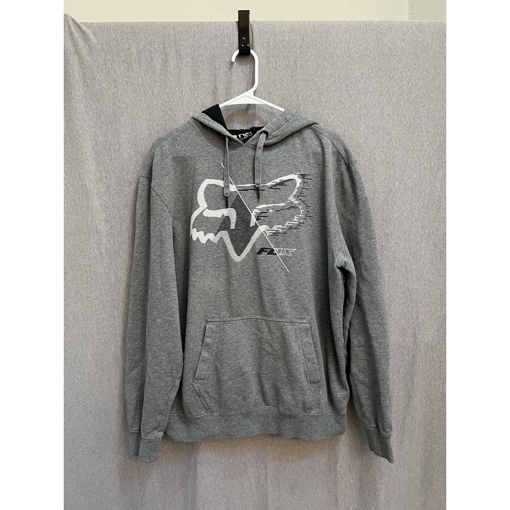 Fox Racing Sz L Hoodie Pullover Sweatshirt Mens Gray Motocross Kangaroo Pocket